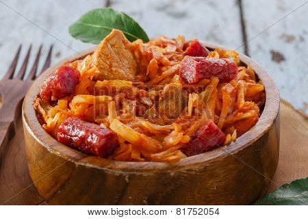 Bigos cabbage and meat and smoked sausage