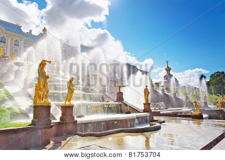 Grand Cascade In Pertergof, Saint-petersburg, Russia.