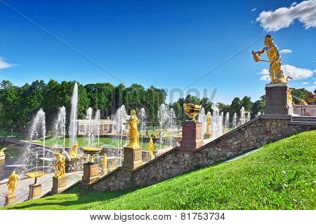 Grand Cascade In Pertergof, Saint-petersburg, Russia.