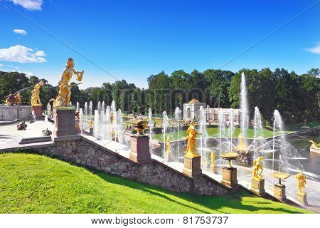 Grand Cascade In Pertergof, Saint-petersburg, Russia.