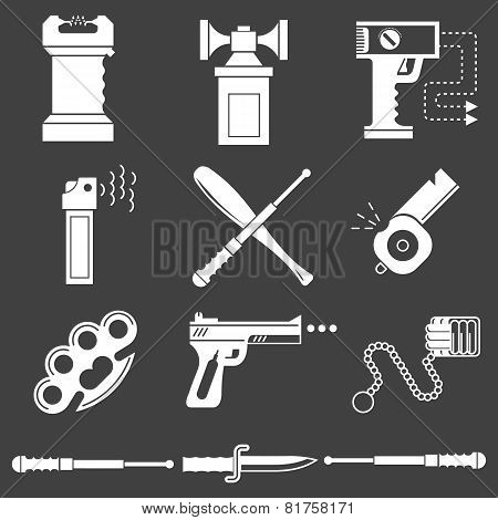 White icons vector collection of self-defense