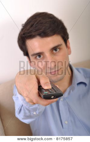 Smiling Man Watching Tv