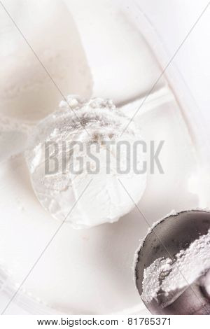 Vanilla Ice Cream Scoop Closeup. White  Ice Cream Background