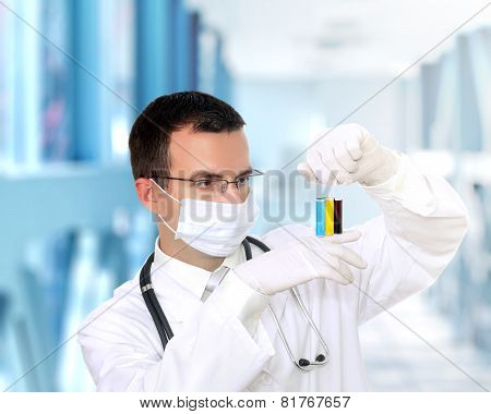 Doctor  Resarch A Medical Test Glass With Blood.