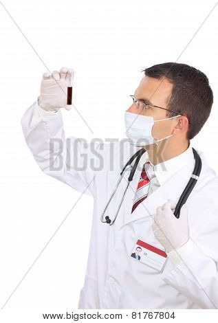 Doctor  Resarch A Medical Test Glass With Blood.