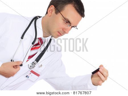Doctor  Resarch A Medical Test Glass With Blood.