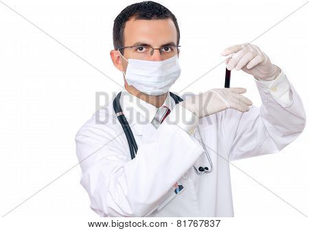 Doctor  Resarch A Medical Test Glass With Blood.