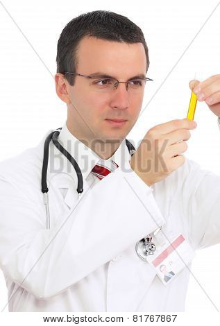 Doctor  Resarch A Medical Test Glass With Urine.