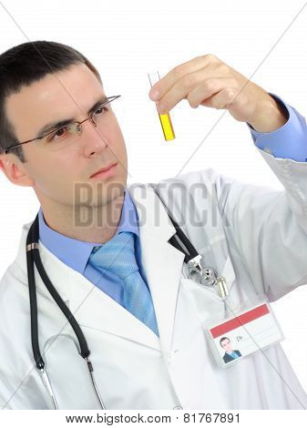 Doctor  Resarch A Medical Test Glass With Urine.