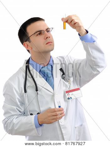 Doctor  Resarch A Medical Test Glass With Urine.