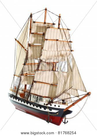 Model Of Sailing Frigate. Isolated.