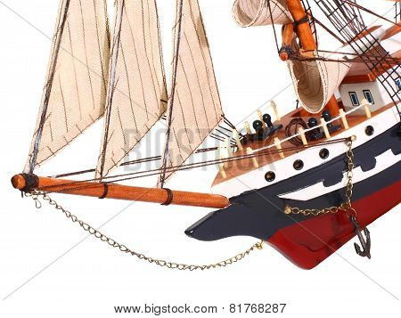 Model Of Sailing Frigate. Isolated.