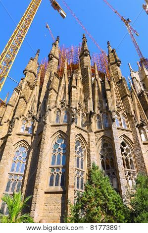 BARCELONA, SPAIN - AUGUST 28, 2008: The Basilica of La Sagrada Familia