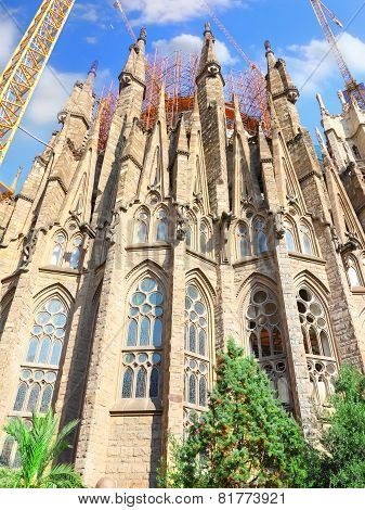 BARCELONA, SPAIN - AUGUST 28, 2008: The Basilica of La Sagrada Familia