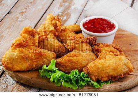 fried chicken wings in batter on the board