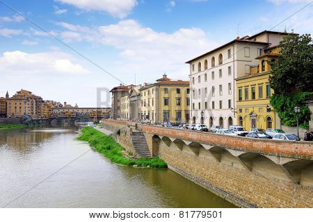 Arno River In Florence,tuscany, Italy. Panorama