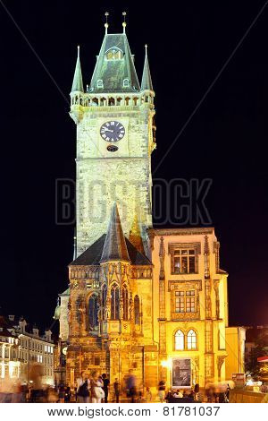 Tower With Old Clock On Staromestska Square,prague