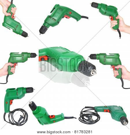 Collage(collection) Of Electric Drils. Isoaletd