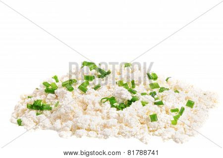 Fresh Cottage Cheese (curd) In Glass Bow, Isolated On White Background .