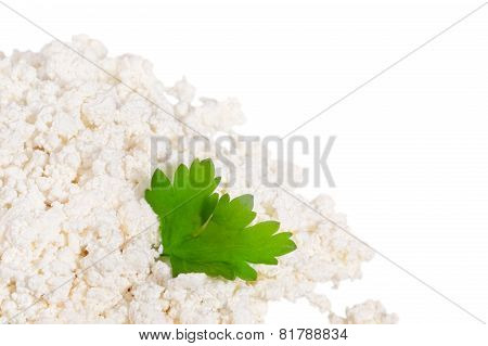 Fresh Cottage Cheese (curd) Heap, Isolated On White Background .