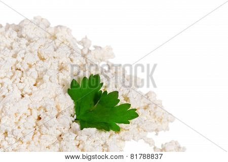 Fresh Cottage Cheese (curd) Heap, Isolated On White Background .