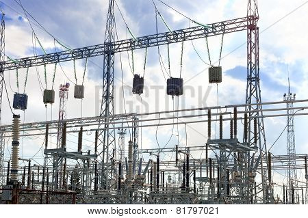 Energo Substation And  Power Transmission Lines In  Big City