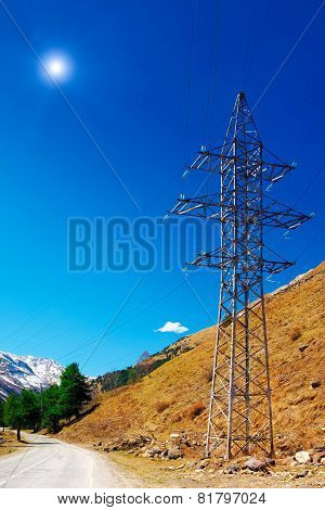 Power Line High In The Mountains.