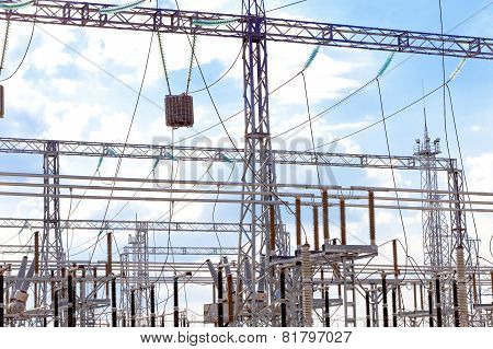 Energo Substation And  Power Transmission Lines In  Big City