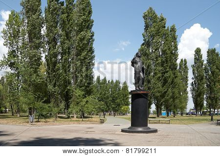 Monuments Of Pushkin On Pushkinskaya Quay.