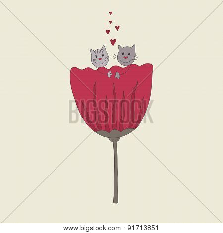 Beautiful Couple Of Cute Cats. Doodling Design.