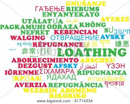 Background concept wordcloud multilanguage international many language illustration of loathing