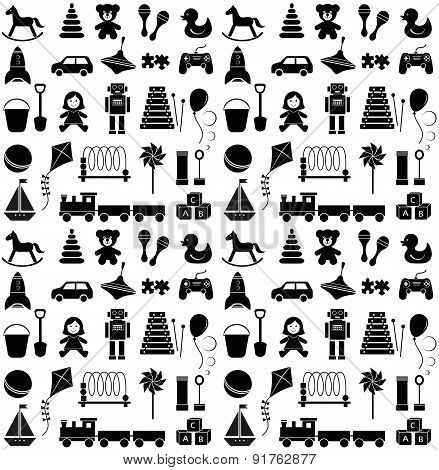 Toys icons. Seamless pattern.