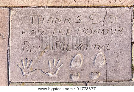 Handprints  Of Ray Milland In Hollywood Boulevard In The Concrete Of Chinese Theatre's Forecourt