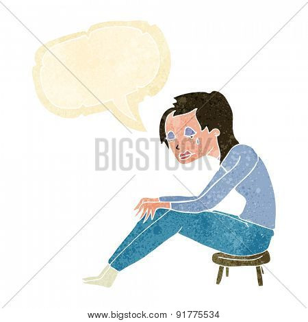 cartoon crying woman with speech bubble