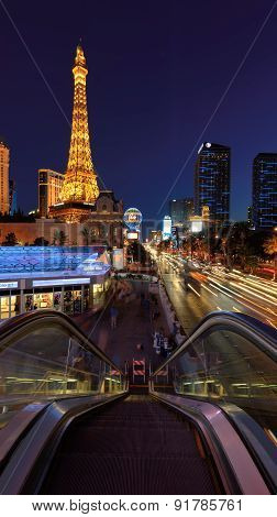 Las Vegas, NV - CIRCA MARCH 2015 - Night illumi along The Strip and Eiffel Tower in Las Vegas, Nevad