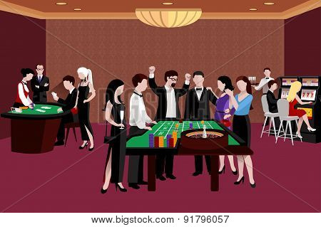 People In Casino Illustration