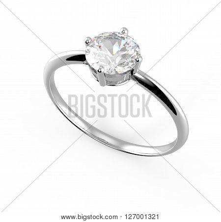 Wedding ring with diamond on a white background. Fashion jewelery. 3d digitally rendered illustration