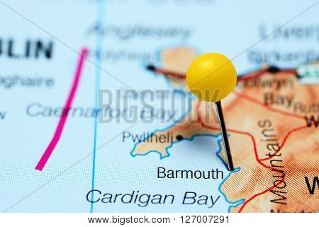 Barmouth pinned on a map of Wales