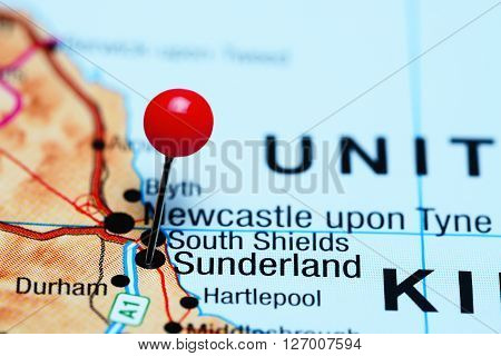 Sunderland pinned on a map of UK