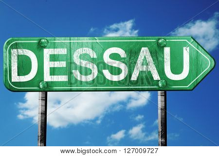 dessau road sign, on a blue sky background
