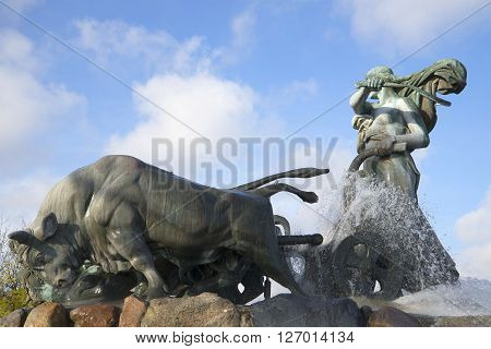 Gefion customize bulls. Fountain in Copenhagen, Denmark