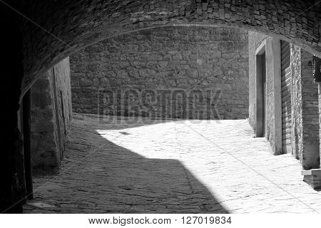Some details of medieval Italian cities. Classical medieval streets.