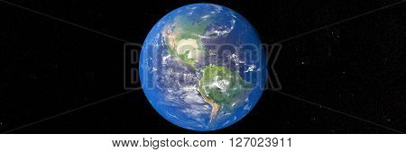 3D illustration of planet Earth with continents and blue ocean waters. Elements of this image furnished by NASA.