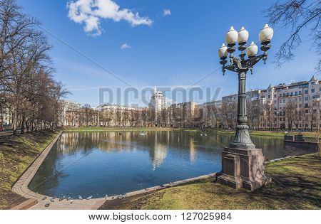 Moscow Russia 
Patriarch's ponds in Moscow - a picturesque corner of nature in the heart of the city.