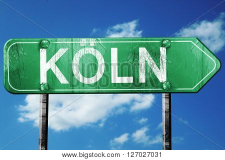 Koln road sign, on a blue sky background