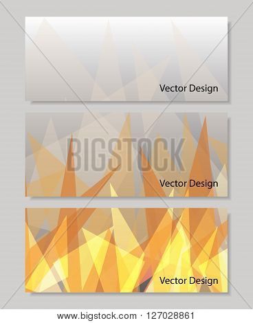A set of horizontal vector banners with abstract flame triangle geometric  background.