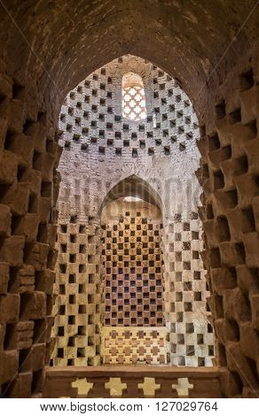 Yazd, Iran - December 12, 2015: Interior of the traditional pigeon house in Yazd province, Iran. 