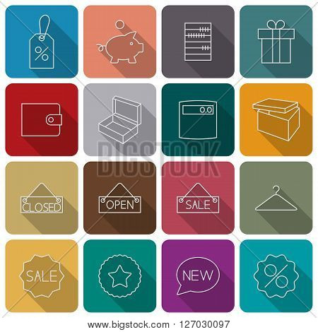 Set outline icon purchases of thin lines with a long diagonal shadow second part vector illustration