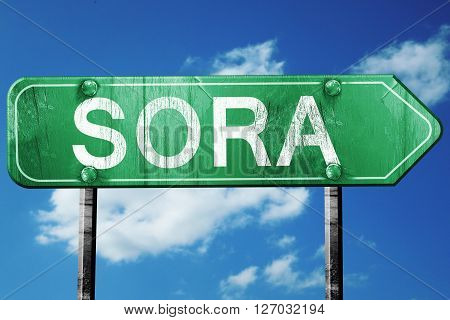 Sora road sign, on a blue sky background