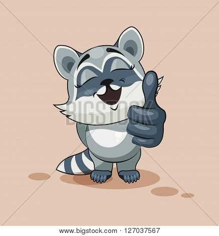 Vector Stock Illustration isolated Emoji character cartoon Raccoon cub approves with thumb up sticker emoticon for site, info graphic, video, animation, websites, e-mails, newsletters, reports, comics